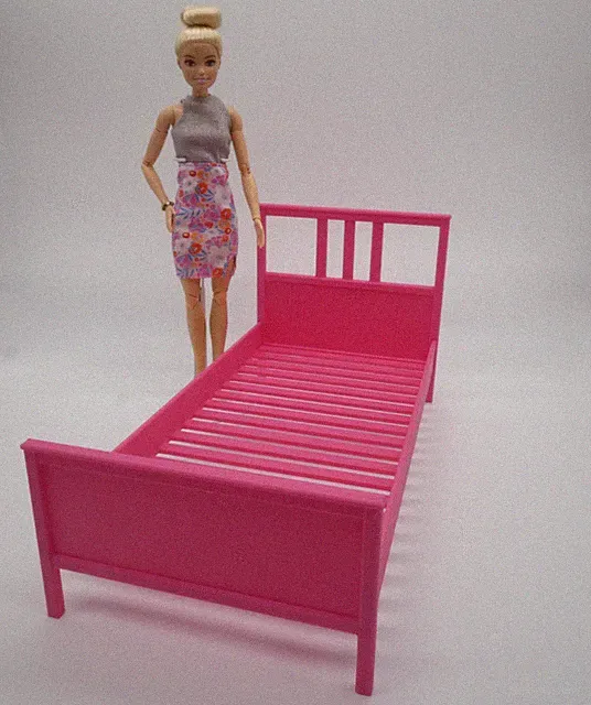 1/6 Scale Doll Furniture Bed Frame Pink Single Ikea Hemnes Style Barbie Diorama