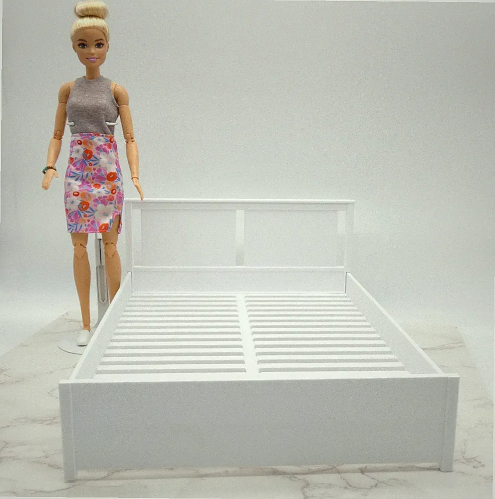 1/6 Scale Doll Furniture Bed Frame White Double Ikea SONGESAND Style Barbie Size