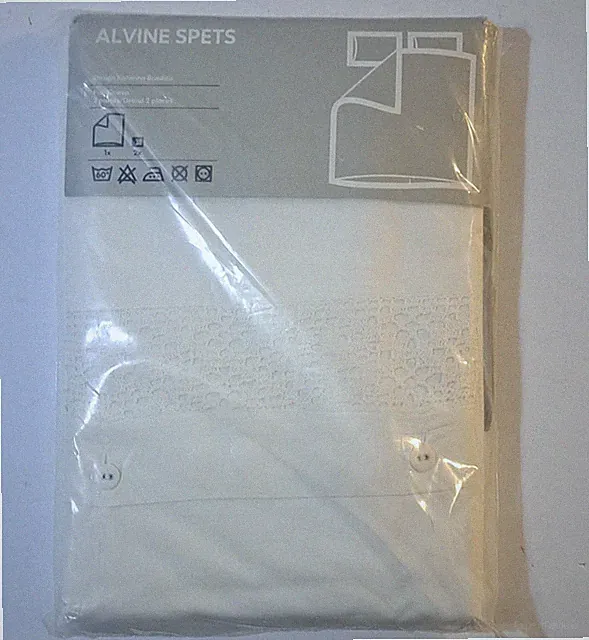 Ikea ALVINE SPETS Full/Queen Duvet Quilt Cover & 2 Pillowcases White NEW