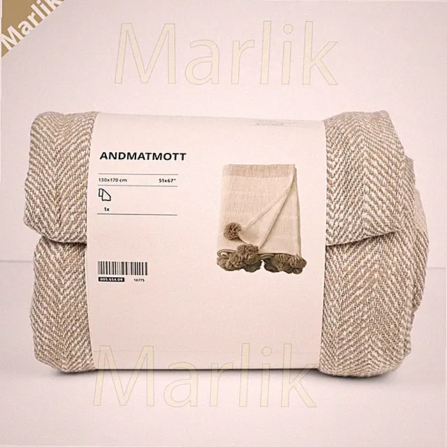 IKEA Andmatmott Throw Blanket with Pompom Cotton 51x67” Natural Color/Beige, New