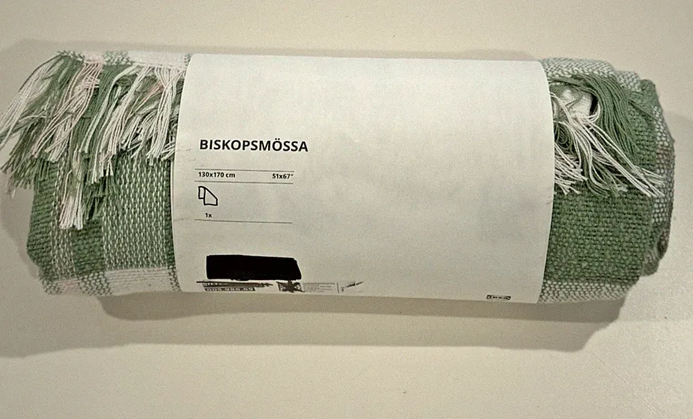 IKEA BISKOPSMOSSA Throw Green/Off-White Pink 51x67" Blanket New