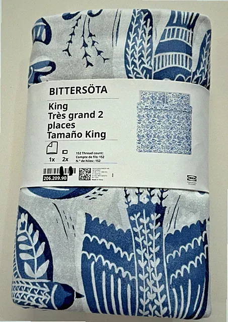 Ikea BITTERSOTA King Duvet Cover +2 Pillowcases Bed Set Light gray/blue Birds