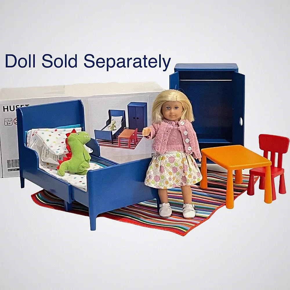 Ikea Doll Bedroom Set Fits American Girl Mini Dolls Rug Bed Table Wardrobe Chair