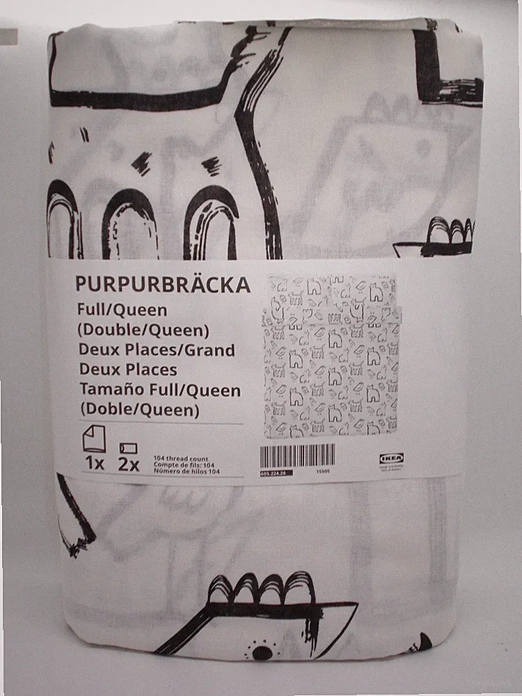 Ikea Duvet Cover set Full/Queen Purpurbracka NEW Black and White Animals
