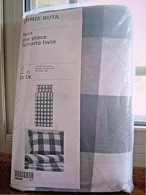 IKEA Duvet Quilt Cover with Pillowcase Bed Set Gray White Checked Striped NEW