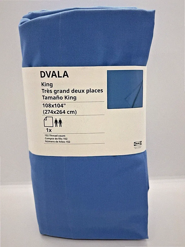 IKEA DVALA King Flat Sheet Blue Soft Bedding Sheet 905.808.39 NEW