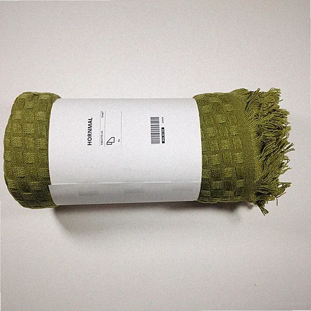 IKEA HORNMAL Throw Blanket 51”x67” Olive Green Soft New H-433