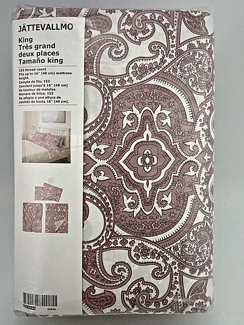 Ikea JATTEVALLMO Sheet Set King 4 pcs Paisley Dark Pink, White New