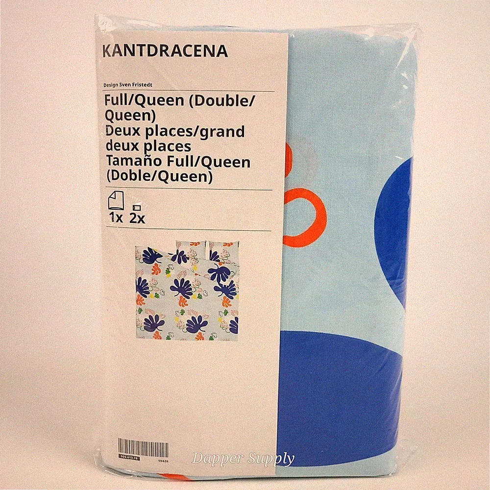 Ikea KANTDRACENA Full/ Queen Duvet Cover & 2 Pillowcases Blue Multicolor New