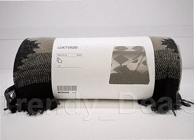 Ikea LUKTVÄDD LUKTVADD Throw, Geometric Black/Gray 51"x67" - NEW