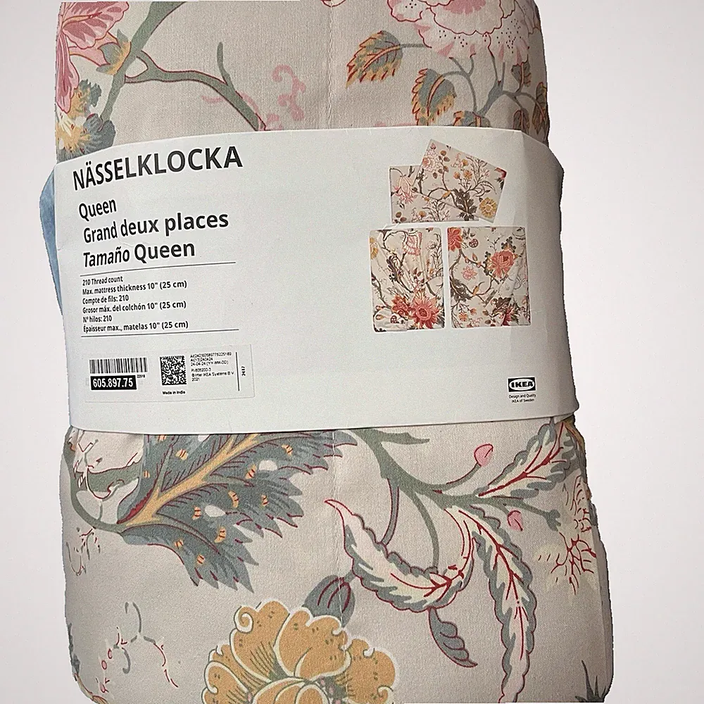 IKEA NASSELKLOCKA NÄSSELKLOCKA Sheet Set Light Grey-beige Queen 605.897.75