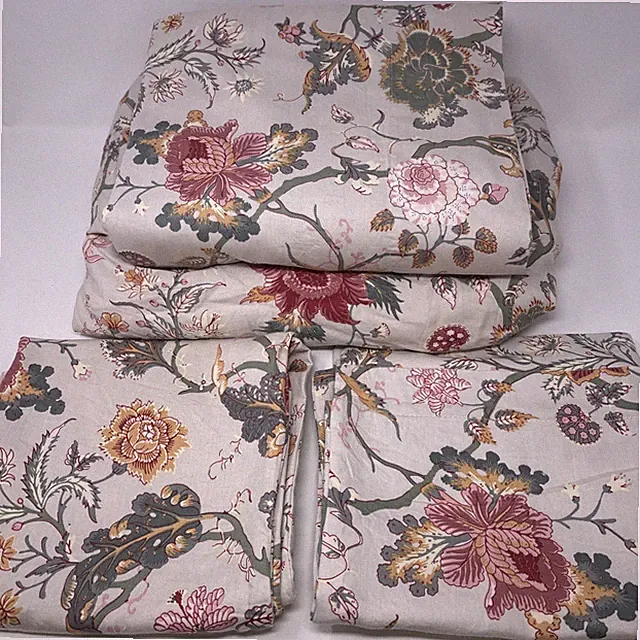 Ikea NASSELKLOCKA Queen Flat Sheet, Fitted Sheet + 2 Pillowcases Beige Floral