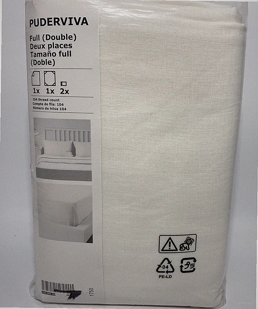 IKEA Puderviva Full Sheet Set 100% Linen White w/ Pillowcase(s) New