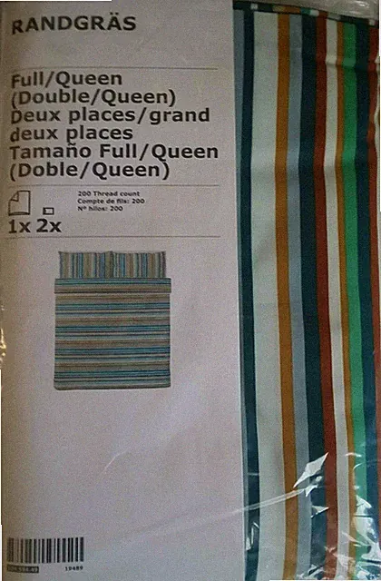 IKEA Queen Duvet Cover 2 Pillowcases Bed Set Green Orange Striped Ikea Randgras