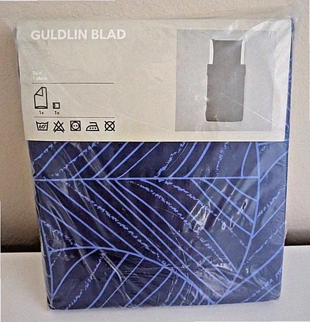Ikea quilt cover pillow sham set Guldlin Blad twin blue geometric print NEW