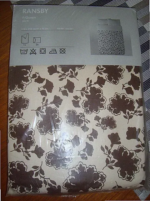 IKEA Quilt Cover w/ 2 Pillowcases Ivory Cream Brown Bed Set 300TC Full Queen NIP