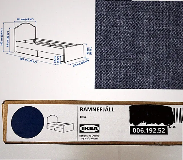 Ikea RAMNEFJÄLL Cover for bed frame, Kilanda dark blue, Twin 006.192.52 OPEN BOX