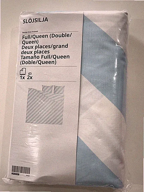 Ikea SLOJSILJA Full Queen Duvet Cover + 2 Pillowcases Light Blue White Stripe