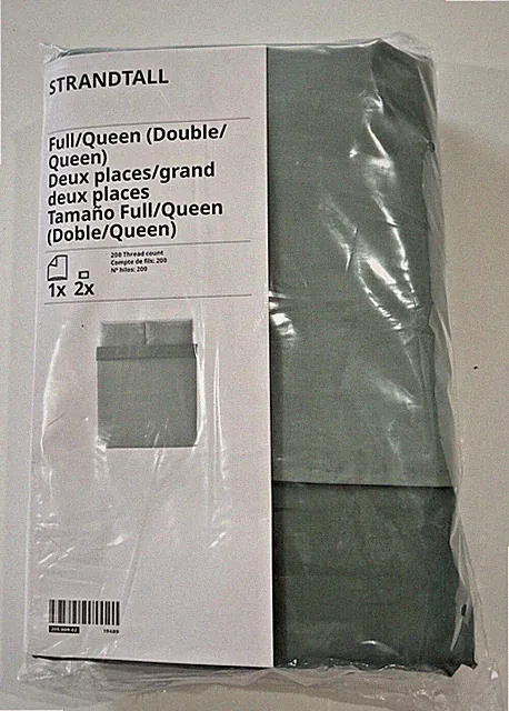 Ikea STRANDTALL Full/Queen Duvet cover & 2 pillowcases gray-green/dark green NEW