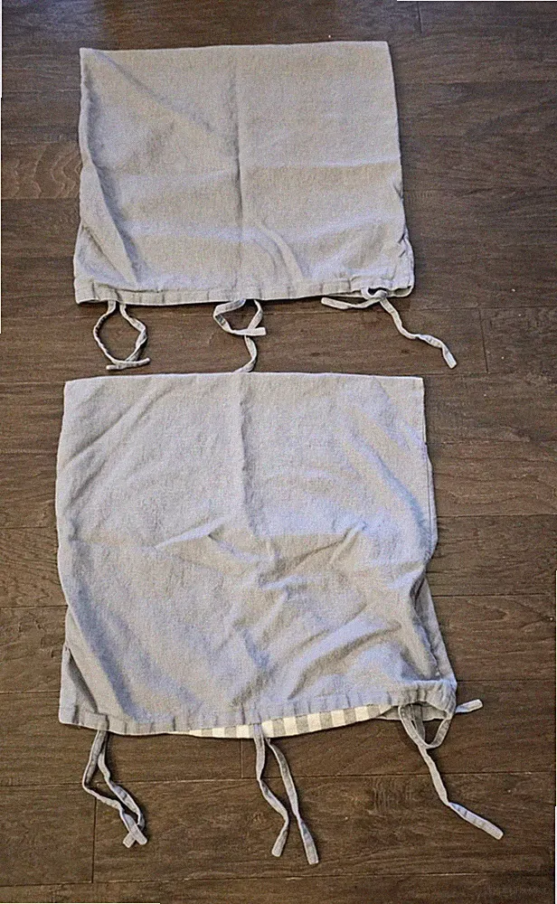 IKEA URSULA Gray Railroad Stripe 26 x 26 Euro Pillow Shams Ties 100% Ramie 2 TWO