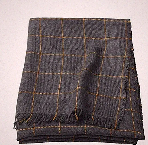 Ikea Varkrage Throw Blanket 43"x 67" Dark Grey w/Mustard, Fringe Edge NEW