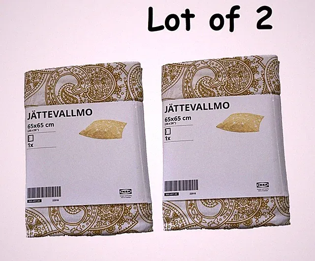 Lot of 2 Ikea Jattevallmo Pillowcase yellow/white, 26x26 " Paisley New