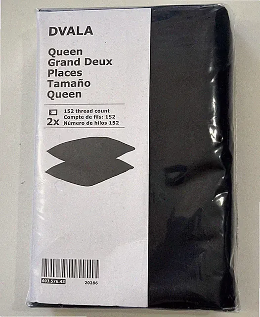 NEW IKEA DVALA Pillowcase, 2 Pack black, Queen, 100% cotton New