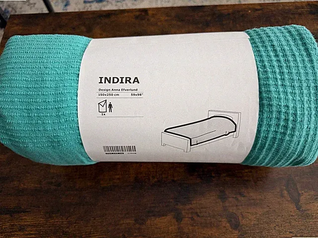 NEW NIP IKEA INDIRA Woven 100% Cotton TEAL TWIN Bedspread or Throw 59"x 98"