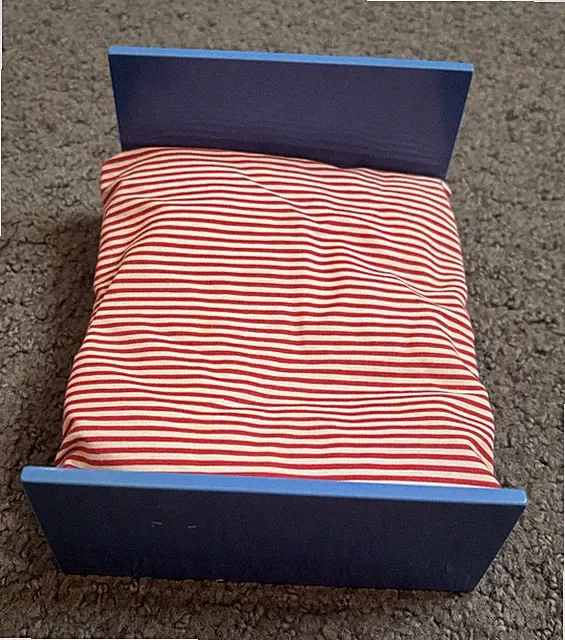 Vintage IKEA Blue Doll House Bed W/ Red White Striped Comforter
