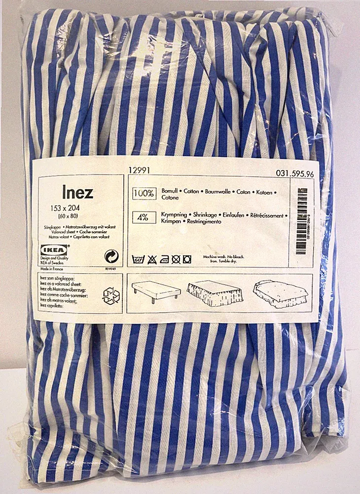VTG NEW Ikea Inez Queen Cotton Bed Skirt Blue White Stripe